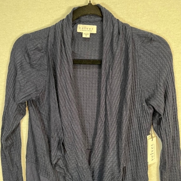 Velvet by Graham & Spencer Bertha Waffle Knit Drape Front Cardigan, Navy, S. NWT - Picture 4 of 4
